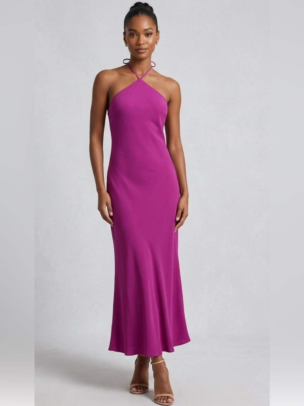 ASOS DESIGN soft halter bias maxi dress in magenta SIZE 10 Evening Party Wedding